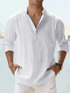 Camisa de Lino de Manga Larga Hombre Cuello Abierto | Adrian