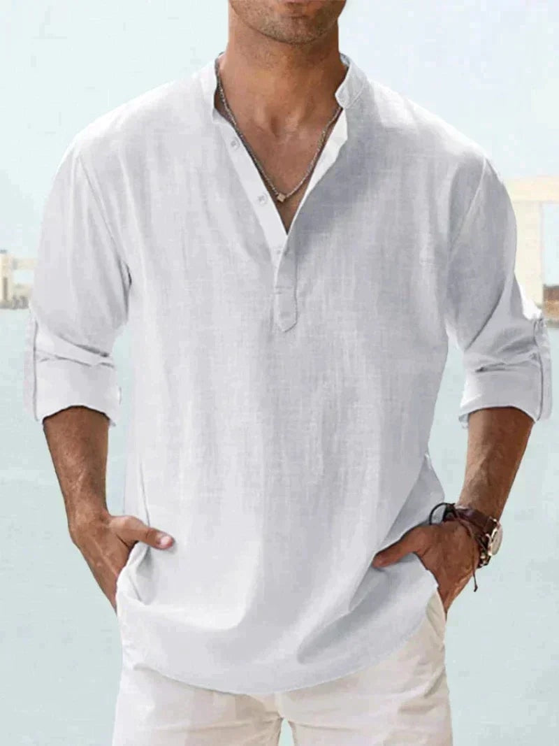 Camisa de Lino de Manga Larga Hombre Cuello Abierto | Adrian