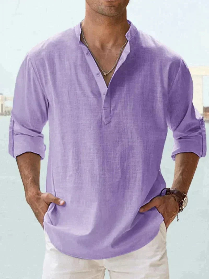 Camisa de Lino de Manga Larga Hombre Cuello Abierto | Adrian