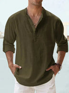 Camisa de Lino de Manga Larga Hombre Cuello Abierto | Adrian