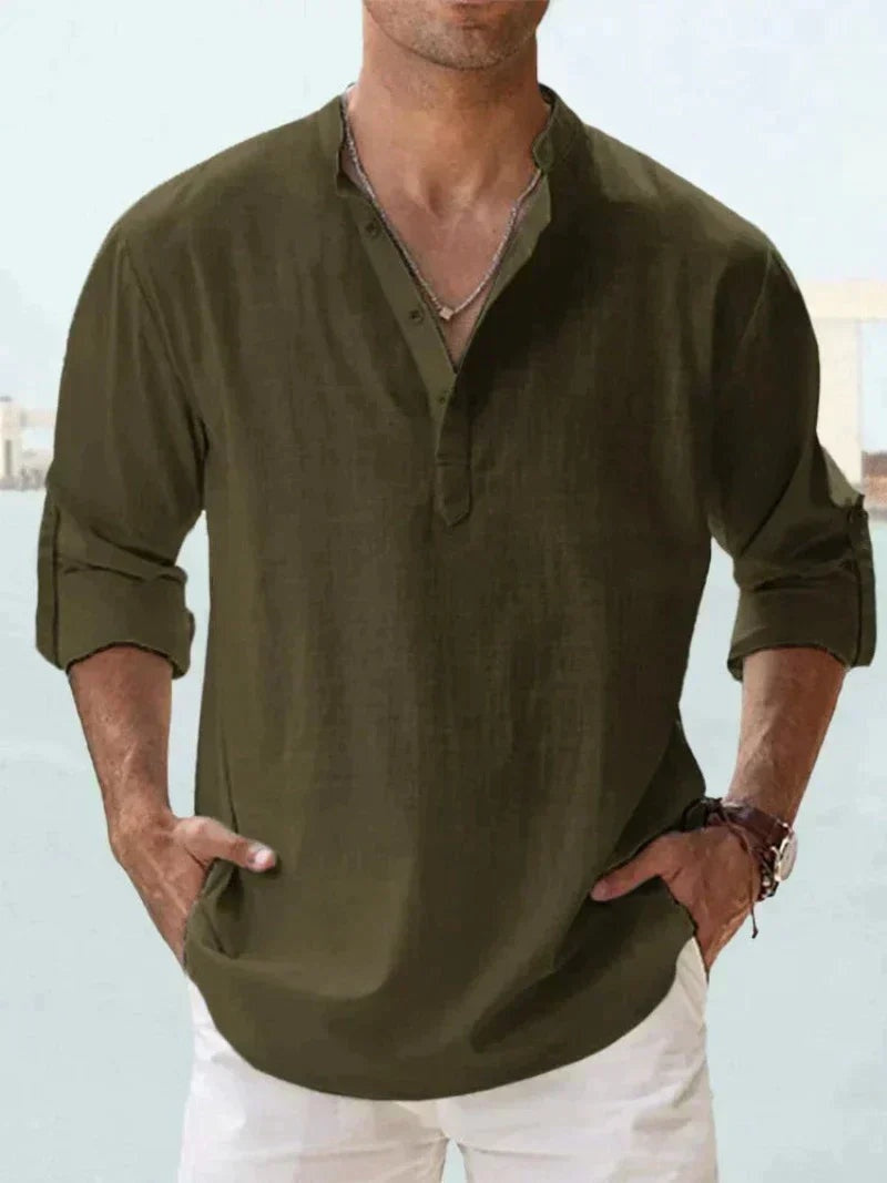 Camisa de Lino de Manga Larga Hombre Cuello Abierto | Adrian