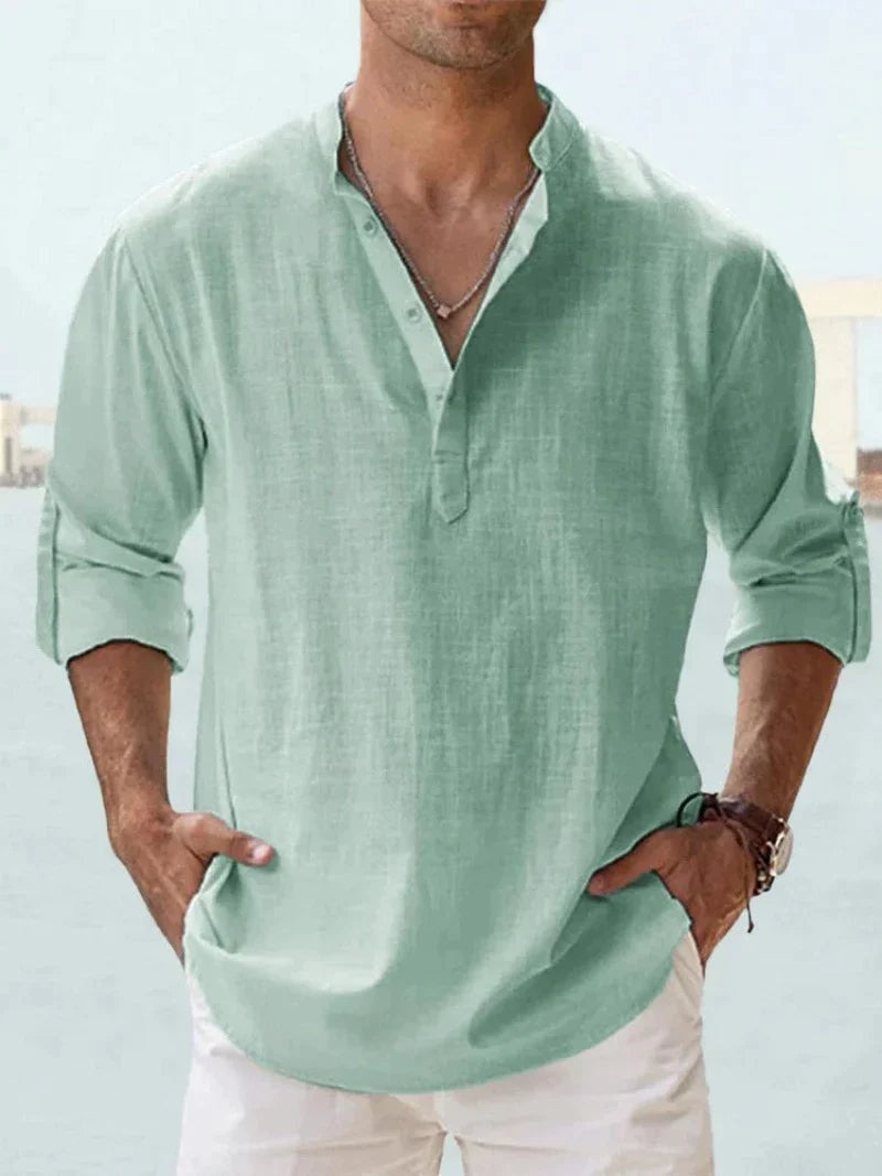 Camisa de Lino de Manga Larga Hombre Cuello Abierto | Adrian