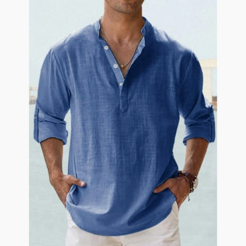 Camisa de Lino de Manga Larga Hombre Cuello Abierto | Adrian