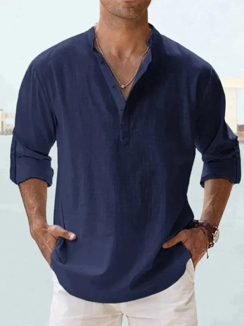 Camisa de Lino de Manga Larga Hombre Cuello Abierto | Adrian