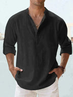 Camisa de Lino de Manga Larga Hombre Cuello Abierto | Adrian
