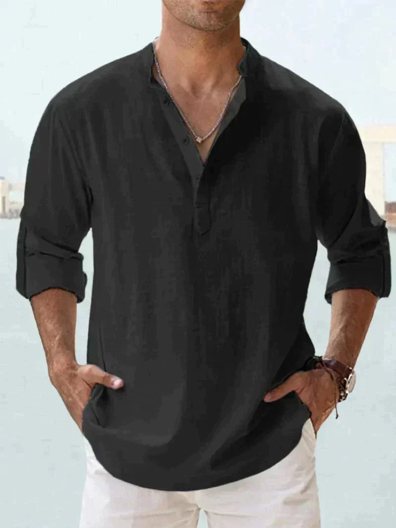 Camisa de Lino de Manga Larga Hombre Cuello Abierto | Adrian