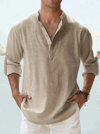 Camisa de Lino de Manga Larga Hombre Cuello Abierto | Adrian