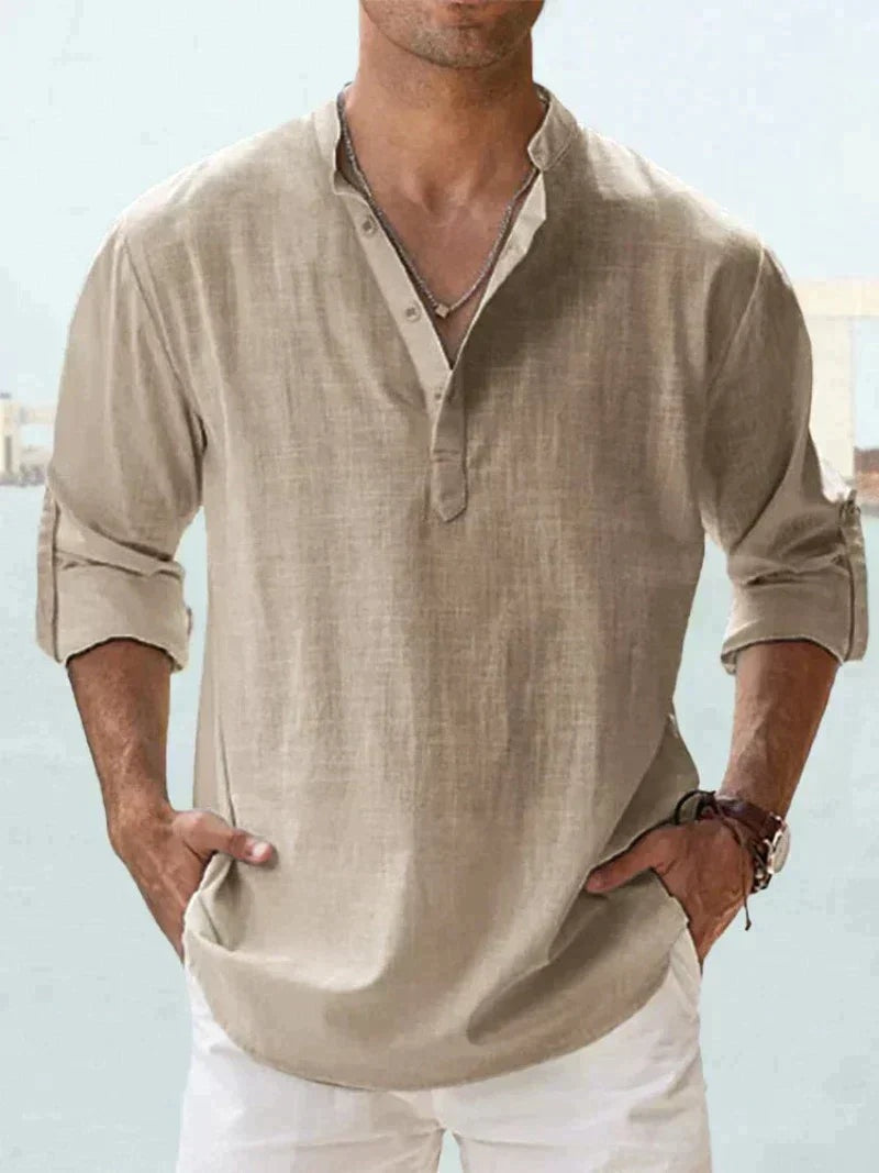 Camisa de Lino de Manga Larga Hombre Cuello Abierto | Adrian