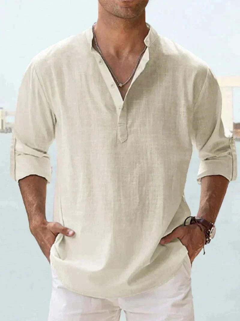 Camisa de Lino de Manga Larga Hombre Cuello Abierto | Adrian
