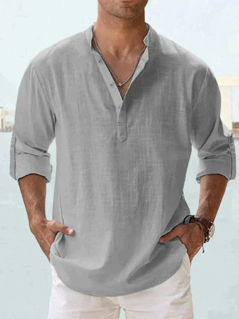 Camisa de Lino de Manga Larga Hombre Cuello Abierto | Adrian