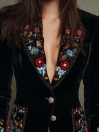 Blazer Cruzado Negro con Bordado Floral Multicolor para Mujer | Paula