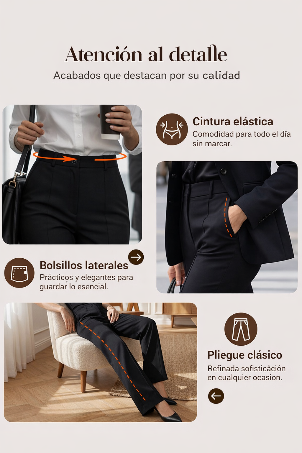 Pantalones de traje de mujer de cintura alta | Sandra