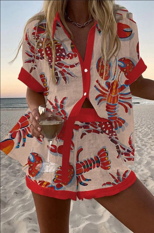 Conjunto Camisa y Short lino Estampado Verano Playa | Marbella 2.0
