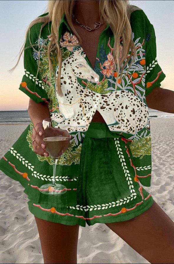 Conjunto Camisa y Short lino Estampado Verano Playa | Marbella 2.0