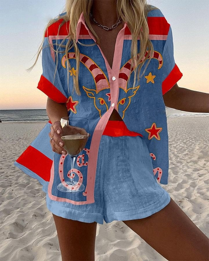 Conjunto Camisa y Short lino Estampado Verano Playa | Marbella 2.0
