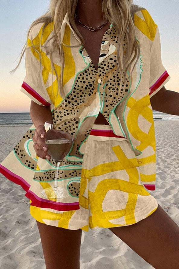 Conjunto Camisa y Short lino Estampado Verano Playa | Marbella 2.0