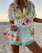 Conjunto Camisa y Short lino Estampado Verano Playa | Marbella 2.0