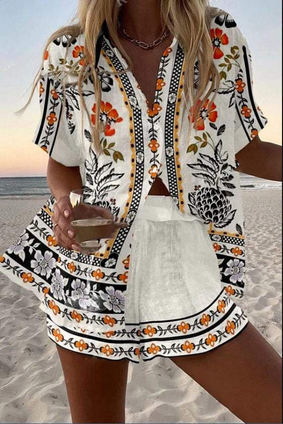 Conjunto Camisa y Short lino Estampado Verano Playa | Marbella 2.0