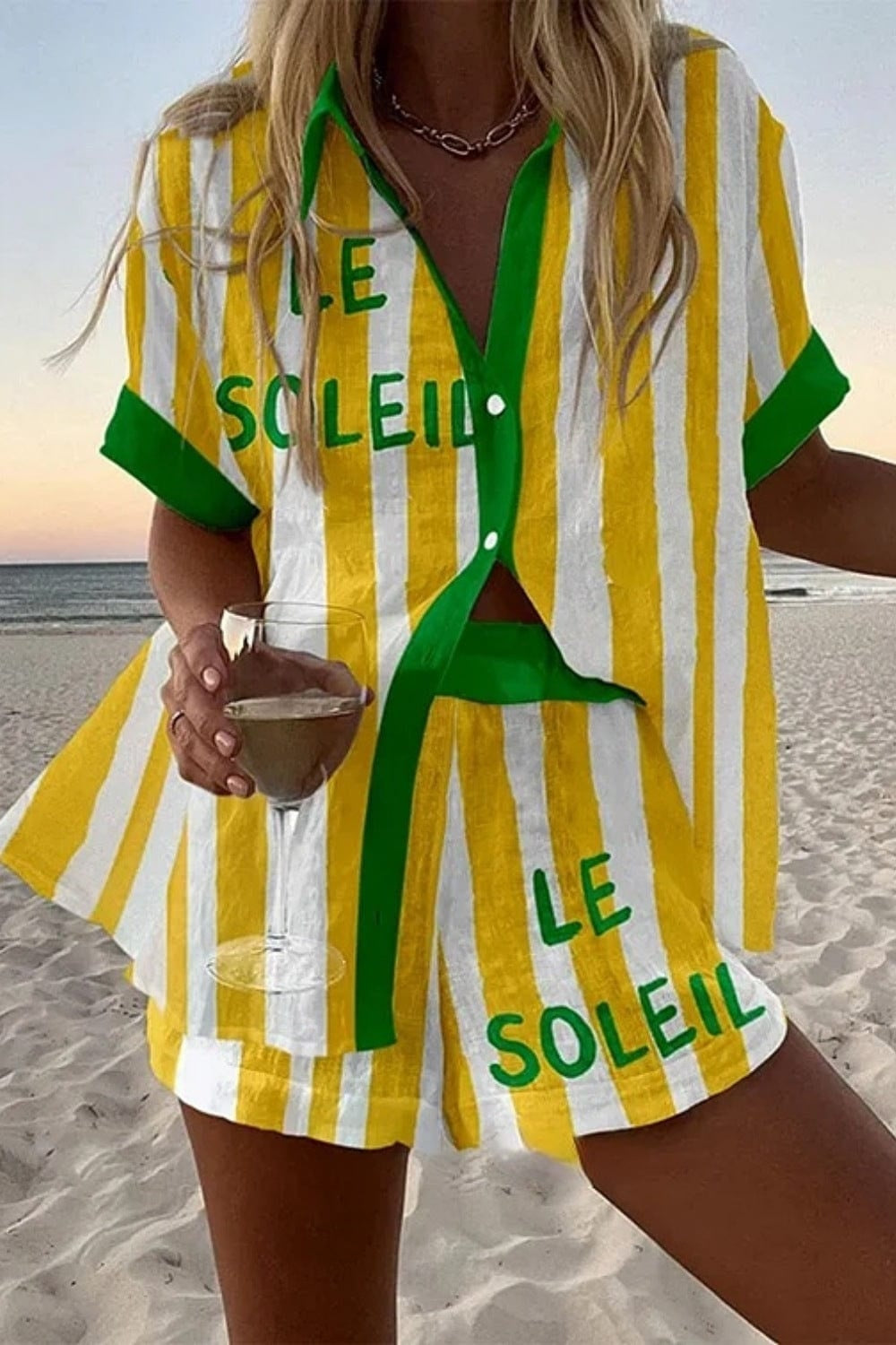 Conjunto Camisa y Short lino Estampado Verano Playa | Marbella 2.0
