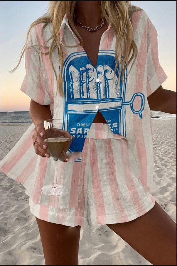 Conjunto Camisa y Short lino Estampado Verano Playa | Marbella 2.0