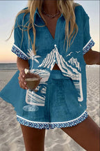 Conjunto Camisa y Short lino Estampado Verano Playa | Marbella 2.0