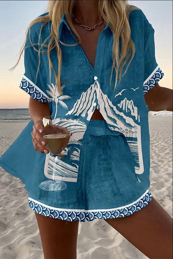 Conjunto Camisa y Short lino Estampado Verano Playa | Marbella 2.0