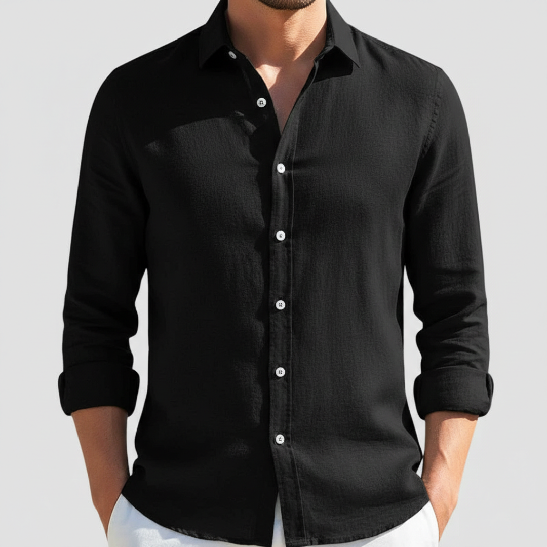 Camisa de Lino Hombre de Manga Larga con Cuello Abierto | Alvaro