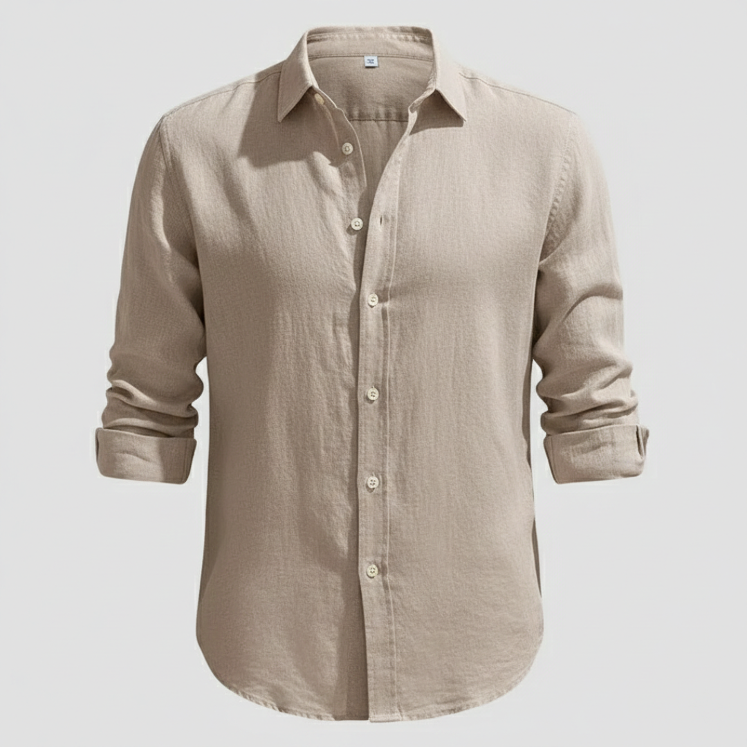 Camisa de Lino Hombre de Manga Larga con Cuello Abierto | Alvaro