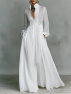 Vestido Largo de Novia Sencillo Mujer Manga Larga Botones | Ariadna