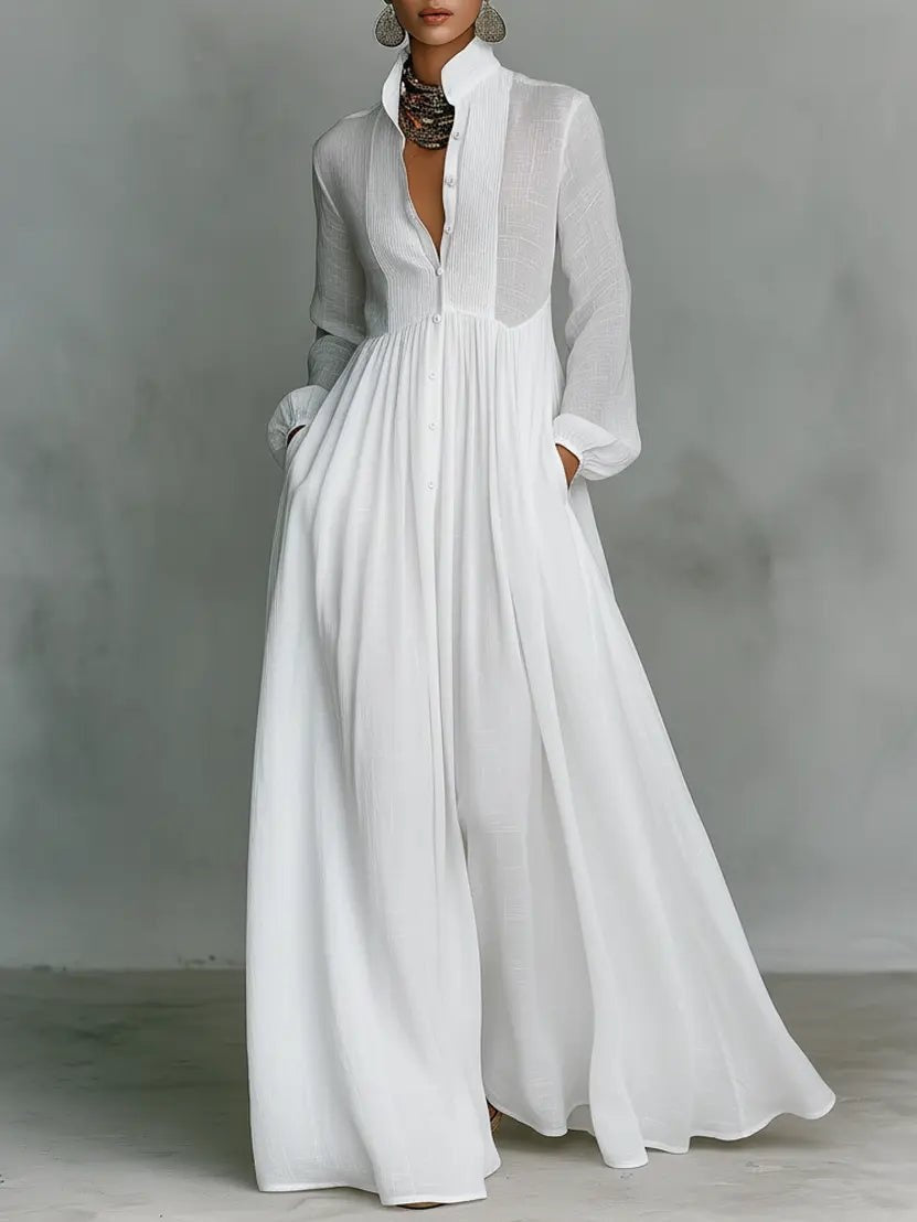 Vestido Largo de Novia Sencillo Mujer Manga Larga Botones | Ariadna