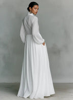 Vestido Largo de Novia Sencillo Mujer Manga Larga Botones | Ariadna