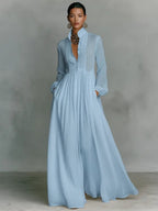 Vestido Largo de Novia Sencillo Mujer Manga Larga Botones | Ariadna