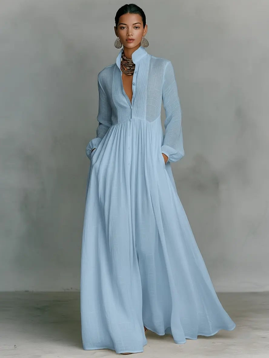 Vestido Largo de Novia Sencillo Mujer Manga Larga Botones | Ariadna