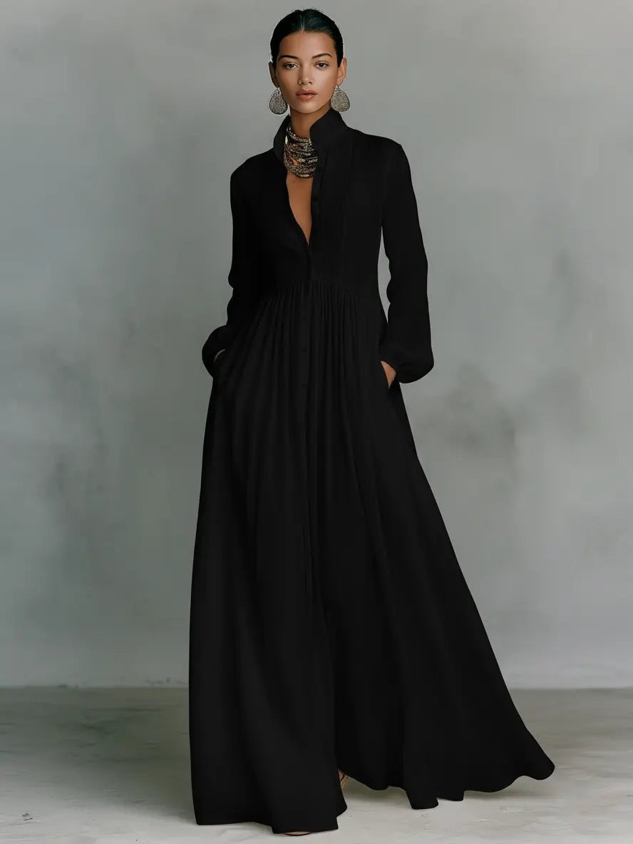 Vestido Largo de Novia Sencillo Mujer Manga Larga Botones | Ariadna