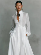 Vestido Largo de Novia Sencillo Mujer Manga Larga Botones | Ariadna