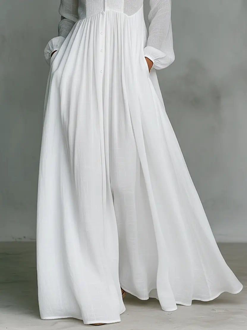 Vestido Largo de Novia Sencillo Mujer Manga Larga Botones | Ariadna
