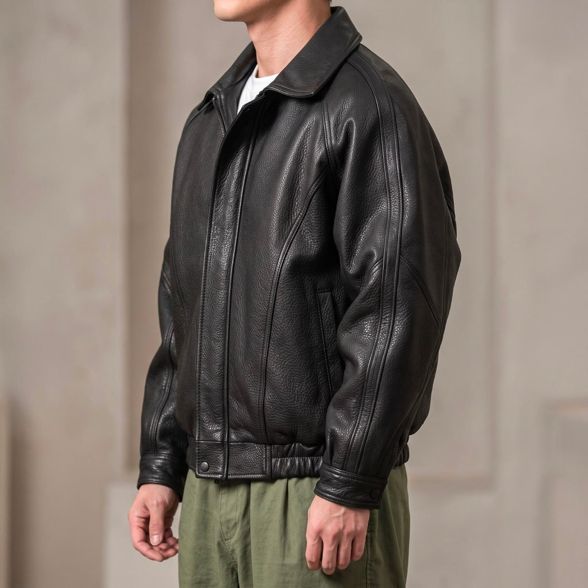 Chaqueta Efecto Piel con Cremallera y Cuello Camisero para Hombre | Héctor