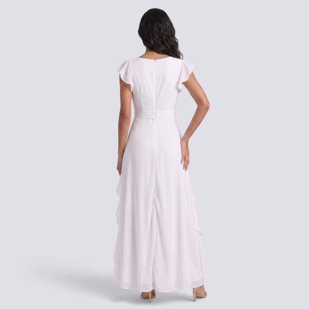 Vestido Largo Fiesta Mujer Escote en V Plisado con Abertura | Elegante