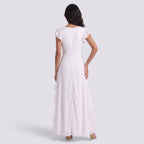 Vestido Largo Fiesta Mujer Escote en V Plisado con Abertura | Elegante