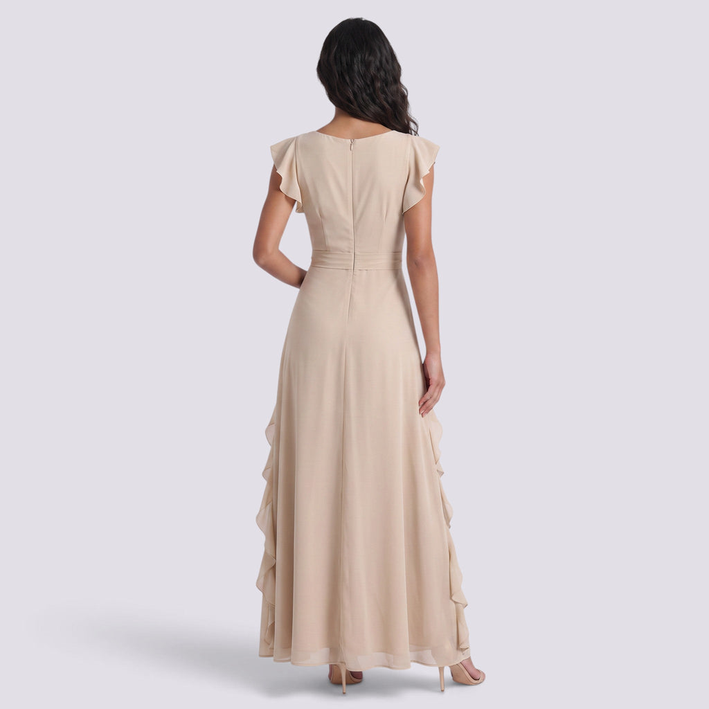 Vestido Largo Fiesta Mujer Escote en V Plisado con Abertura | Elegante