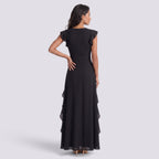 Vestido Largo Fiesta Mujer Escote en V Plisado con Abertura | Elegante