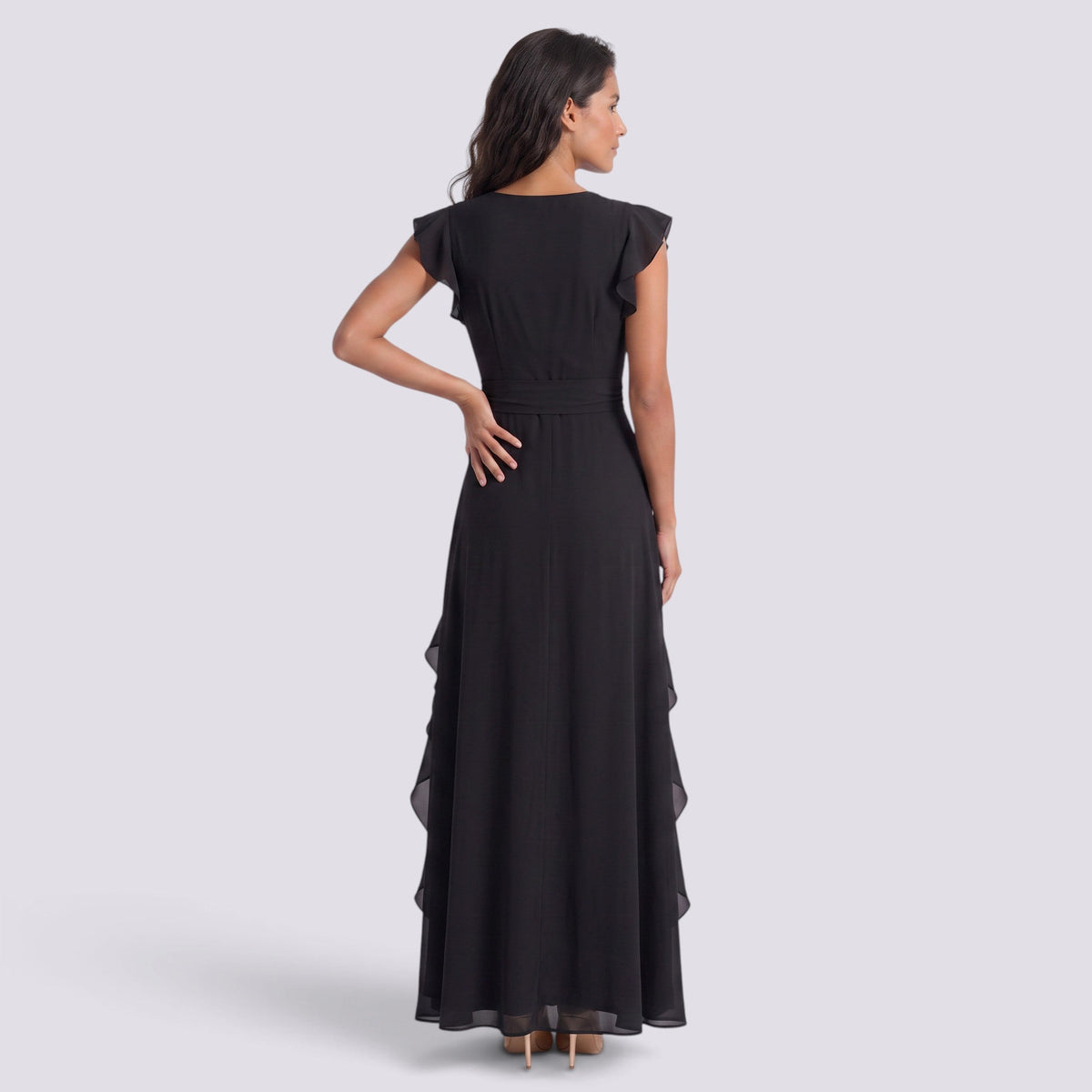 Vestido Largo Fiesta Mujer Escote en V Plisado con Abertura | Elegante