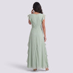 Vestido Largo Fiesta Mujer Escote en V Plisado con Abertura | Elegante