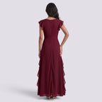 Vestido Largo Fiesta Mujer Escote en V Plisado con Abertura | Elegante
