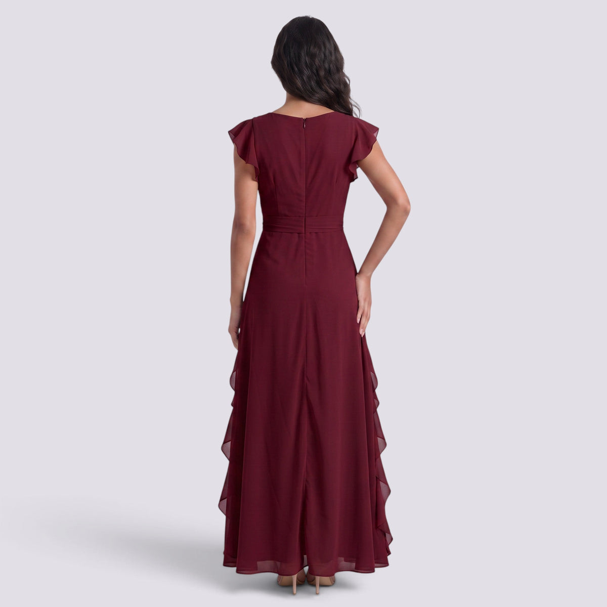 Vestido Largo Fiesta Mujer Escote en V Plisado con Abertura | Elegante