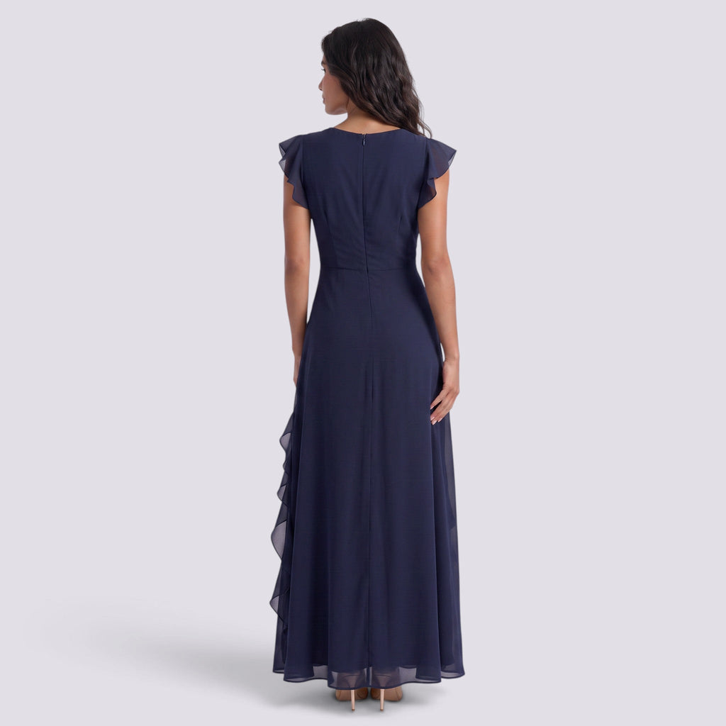 Vestido Largo Fiesta Mujer Escote en V Plisado con Abertura | Elegante