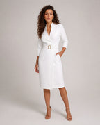 Vestido Midi Cruzado con Cinturón y Manga 3/4 Mujer