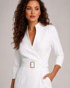 Vestido Midi Cruzado con Cinturón y Manga 3/4 Mujer