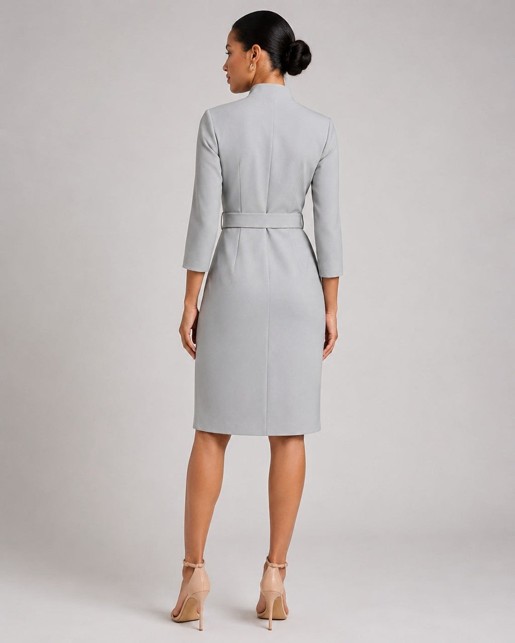 Vestido Midi Cruzado con Cinturón y Manga 3/4 Mujer
