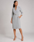 Vestido Midi Cruzado con Cinturón y Manga 3/4 Mujer